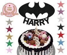 Batman Logo Black Glitter Cake Topper Decoration, Full Personalised