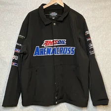 RARE Amsoil Arenacross Mens Sz XL Black Jacket Spellout Patches Motocross Racing
