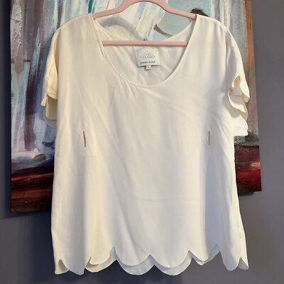 Madison Marcus M-L 100% Silk Off-White/Ivory Top/Blouse Scalloped (see Details)