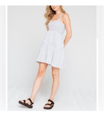 Urban Outfitters Blue & White Striped Smocked Babydoll Dress NWT