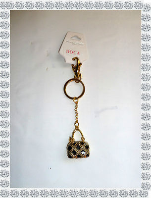 Schlüsselanhänger Taschenschmuck vergoldet kleine Tasche schwarz Strass Doca Fashion Jewelry