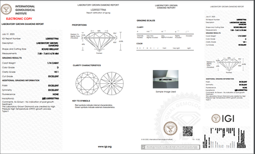 1.74ct Round Brilliant Cut Lab-grown Diamond IGI Certified D Colour VS1 Clarity - Picture 5 of 5