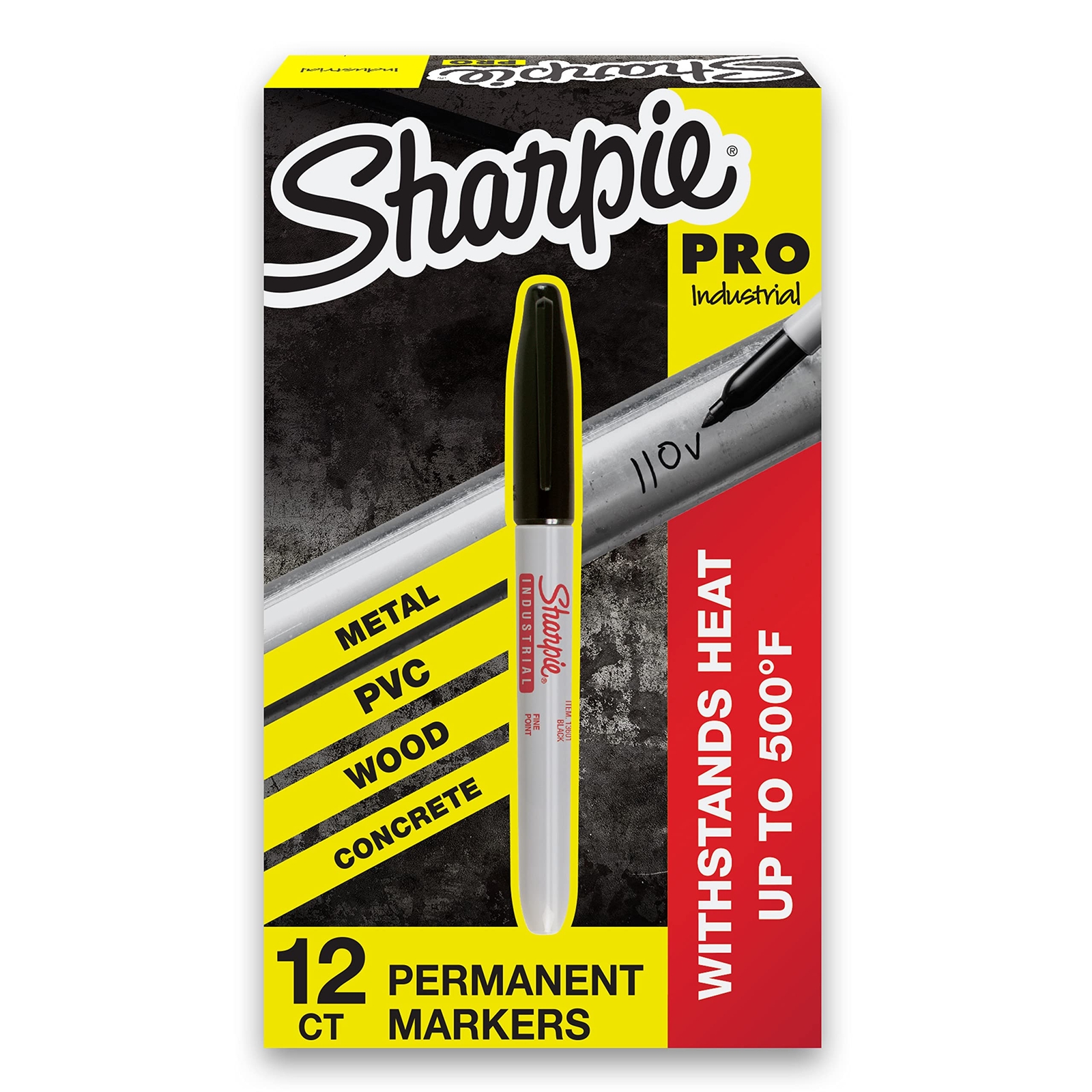 SHARPIE Industrial Permanent Markers Fine Point Black Box of 12