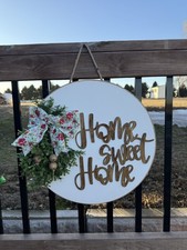 Round Wood Door Decor Sign with Floral Pattern, Hanging, Home Sweet Home Theme