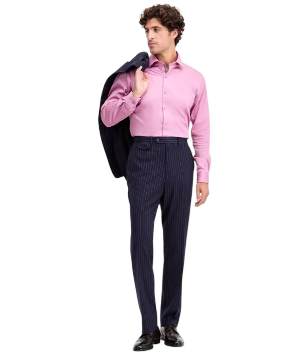 Tayion Mens Classic fit Dress Pants 42 30 Navy Blue Striped Stretch 5090₽