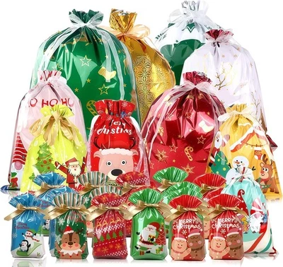 COSORO 40Pcs Christmas Drawstring Gift Bags,Christmas Wrapping Bag Multipack,Xmas Pull
