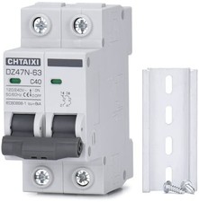 AC Miniature Circuit Breaker, 40 Amp 120V/240V 2 Pole DIN Rail Mount Circuit Bre