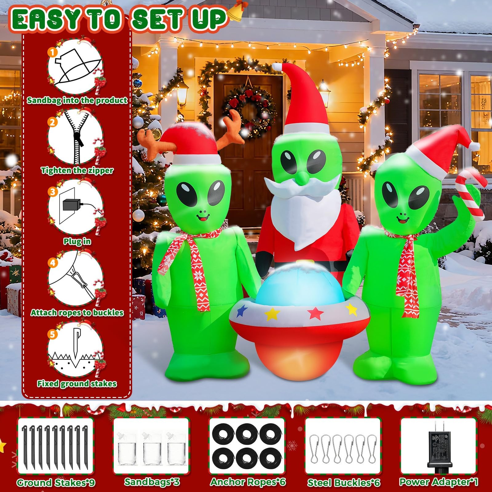 Christmas Inflatables Alien Outdoor Decorations, 5 FT Christmas Blow Up Alien...