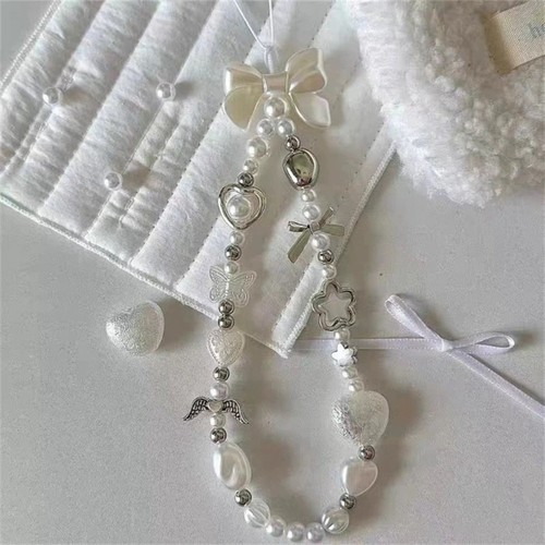 Cute Pearl Love Phone Chain Heart Sweet Cool String Fashion Anti-Lost Lanyard - Photo 5 sur 8