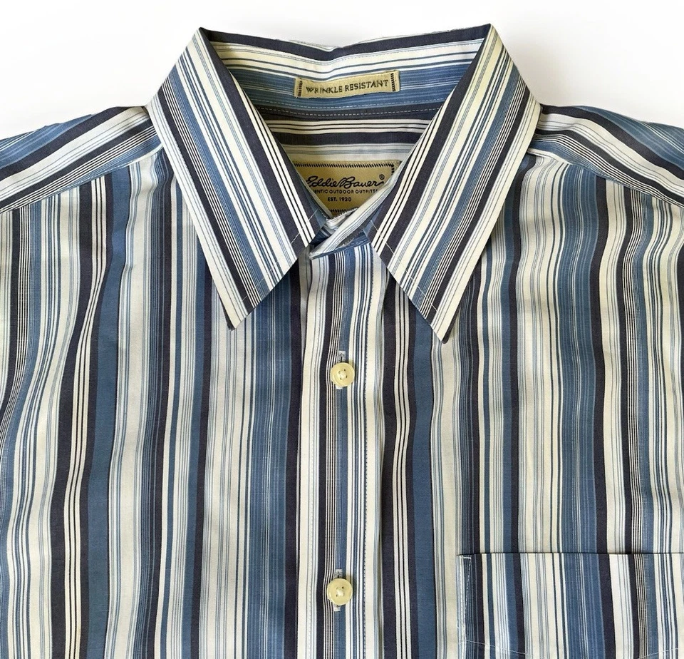 Eddie Bauer Shirt Mens M Blue Striped Long Sleeve Button Up Wrinkle Resistant - Image 2 of 4