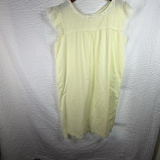 Vintage 1960s Katz Yellow Flutter Sleeve Shift Nightgown Embroidered Feminine L