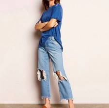 We the Free People Jeans Womens 31 Maggie Straight Mid Rise Crop Distressed