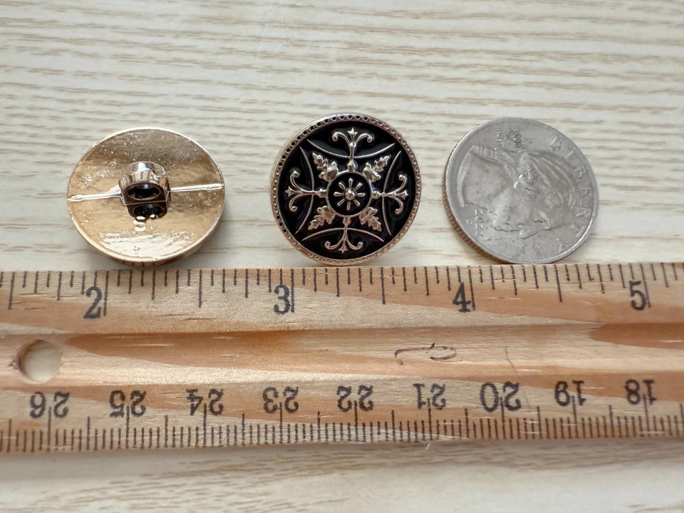 10PC Black Leave Vine Gold Shank Resin Buttons For Crafts Clothes 22mm - Image 3 of 3