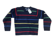 Vtg NWT Child Polo Ralph Lauren Blue Color Stripe Sweater Sz 7 100 Lambs Wool