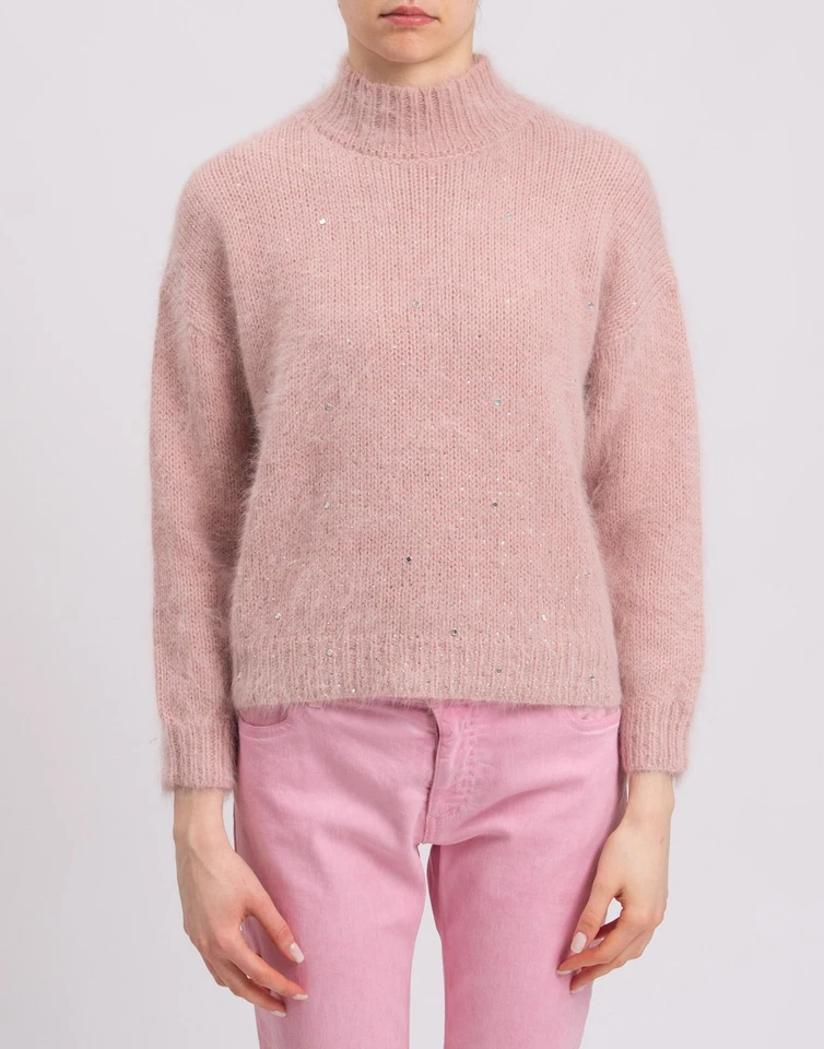 RRP €555 PESERICO Jumper IT38 US2 UK6 XS Angora Wool Blend Rhinestones Pink - Image 3 of 4