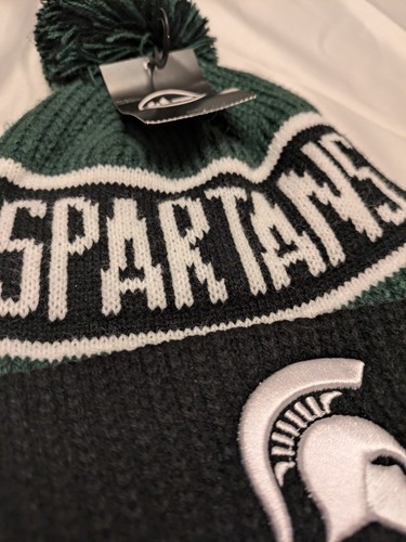 MSU Spartans Bündchen Strick Winter Mütze Beanie grün grau Bommel Michigan State NCAA - Bild 2 von 11