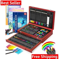 Art Supplies, 150-Pack Deluxe Wooden Art Set Crafts Drawing Painting Kit with...