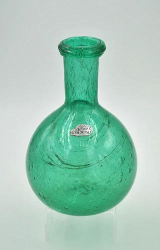 Vintage Blenko Glass Bottle / Vase - Design #406S - Bubbly Sea Green