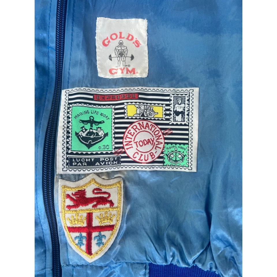 VERY RARE Vintage 1970s / 80s Golds Gym Bomber Jacket Mens Blue Satin - size XL - Image 2 of 4