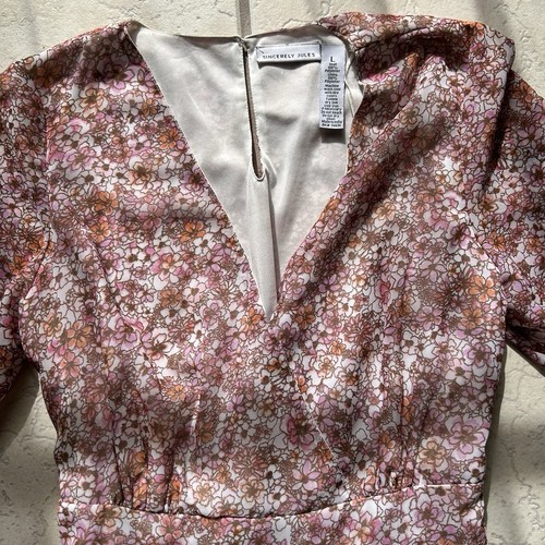 Sincerely Jules Floral Dress Large Flowy Lined Pink Sheer boho cottage peasant - Picture 3 of 7
