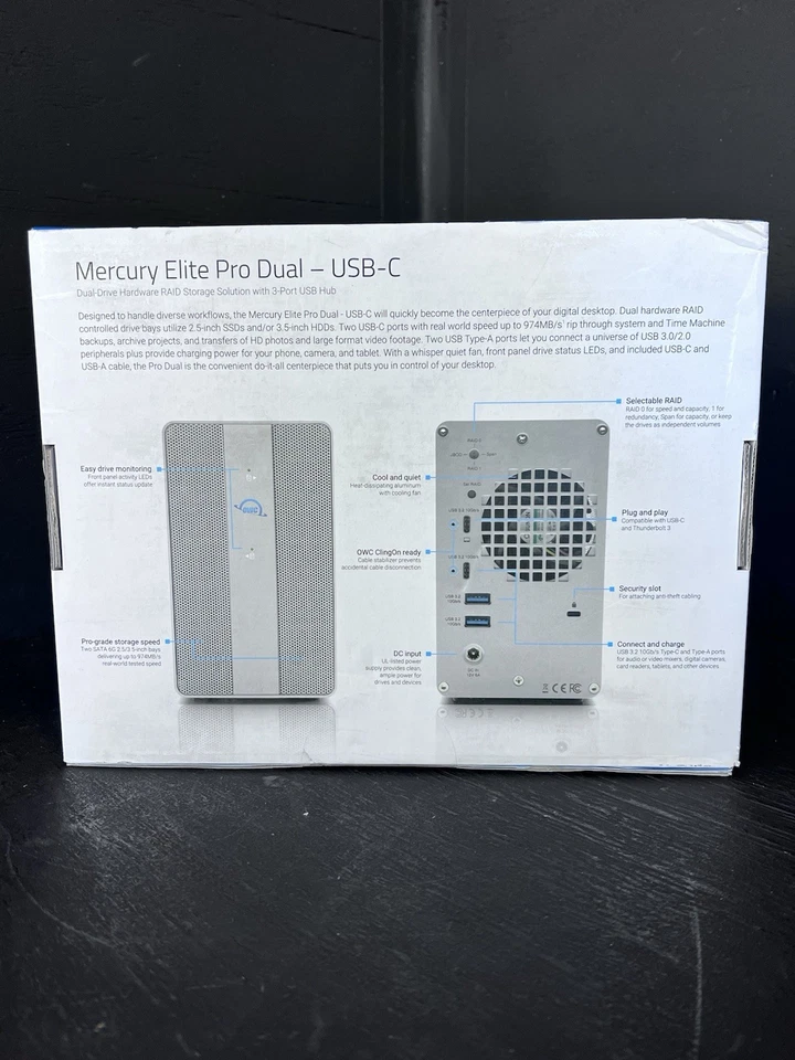 OWC Mercury Elite Pro Dual 3-Port Hub Hard Drive Array OWCMEDCH7T00 - Image 3 of 4