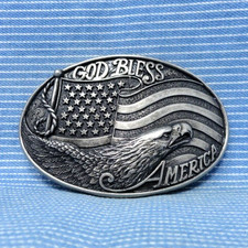 God Bless America Belt Buckle Flag Eagle Patriot Cowboy Vtg 90s Nocona  .TYC852