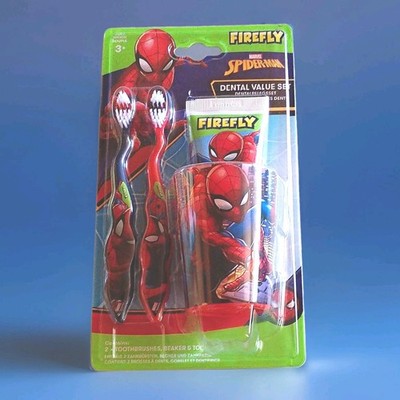 Firefly Marvel Spider-Man Dental Value Set: 2 Zahnbürsten, Becher rot/blau