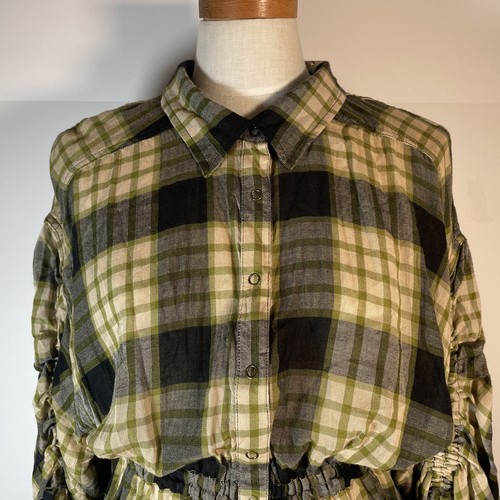 NWT! We The Free People e Pacific Dawn Black Green Plaid Shirt Wool NWT NEW - Picture 7 of 16