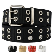 Double Grommet Canvas Punk Web Eyelet Belt for L: waist size 36" 40" Black