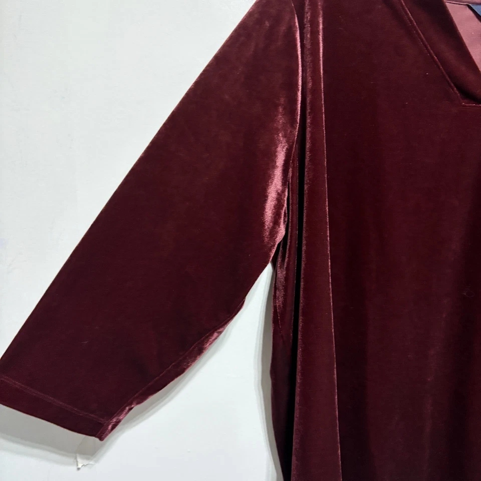 Túnica Lands End para mujer 2X 20 rojo borgoña terciopelo cuello en V relajado elástico Top Foto 4 de 4