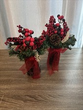 Set Of 2 Christmas Bundles Pine Cones Berries Branches