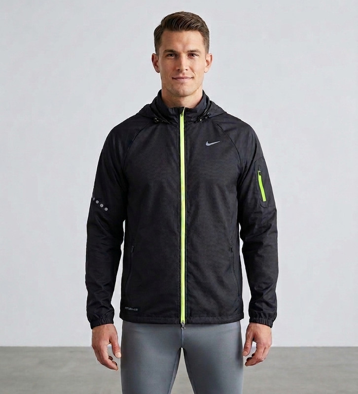 NWOT Nike Storm-FIT Mens Running Jacket Black Neon Green Zip Windbreaker MED
