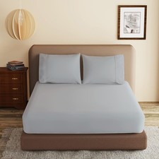 100 Egyptian Cotton Fitted Sheet Queen Size Gray, 600 Thread Count, 8-16" De...