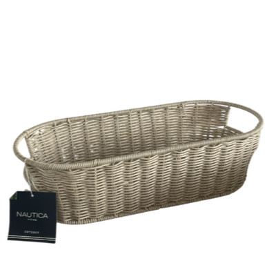 Nautica Woven Off White Indoor Outdoor Faux Wicker Basket Oval 17'' Long