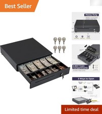 Versatile POS Cash Drawer, 5 Bill/7 Coin, Adjustable Slots, Anti-Theft Security