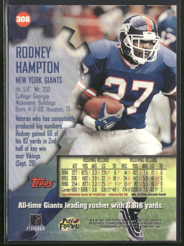 1997 Stadium Club #308 Rodney Hampton One of a Kind - Bild 2 von 2