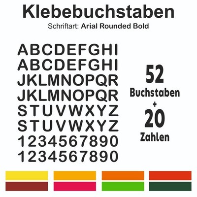 A-Z Klebebuchstaben + Klebezahlen DIY  2cm - 5cm, Ziffern, Arial Rounded