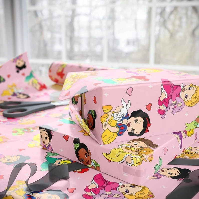 Pink Fairytale Princess Wrapping Paper, Cute Christmas Gift Wrap for Girls - Image 3 of 4
