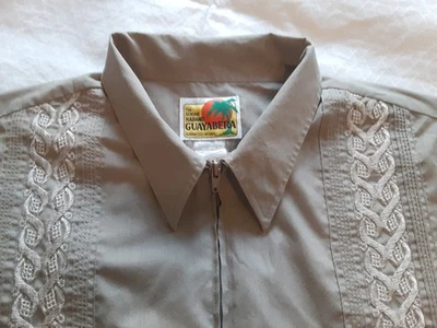 The Genuine Haband Guayabera Shirt XXL Khaki Full Zip Embroidered Pockets - Image 1 of 4