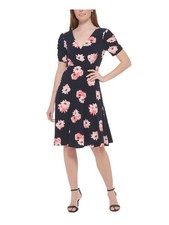 TOMMY HILFIGER Womens Navy Unlined Short Sleeve Knee Length Fit + Flare Dress 2