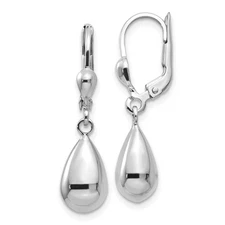 Polished 3D Teardrop Lever Back Earrings in 14k White Gold