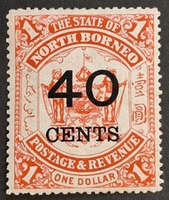 North Borneo 1895, 40c. on $1 Scarlet Stamp Mh