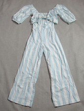 Billabong Jumpsuit Womens Small Vista Blue Striped Dizzy Daze Front Tie Romper