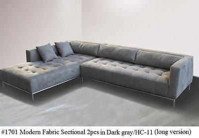 2PC Fabric Modern tufted Sectional Sofa #1701 Dark gray (Large version) |  eBay