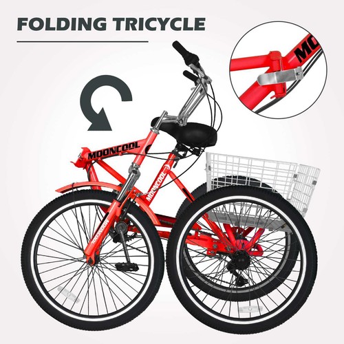 26inch Foldzble 7Speed Tricycle 3 Wheel Bike Cruiser Trike with Basket&Soft Seat - Picture 10 of 22
