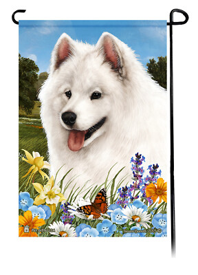 Samoyed Summer Flowers Garden Flag