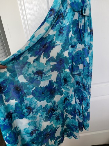 Calvin Klein Floral Teal Cold Shoulder Belted Chiffon Maxi Long Dress siz 4 - Picture 3 of 8