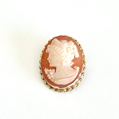 Vintage 14K Yellow Gold Hand Carved Shell Left Facing Cameo Brooch Pin Pendant - Picture 10 of 13