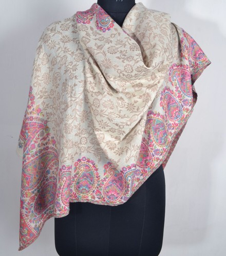 Off-White Detailed Handwoven Kani Shawl Soft 100% Cashmere Pashmina Paisley Wrap - Picture 9 of 12