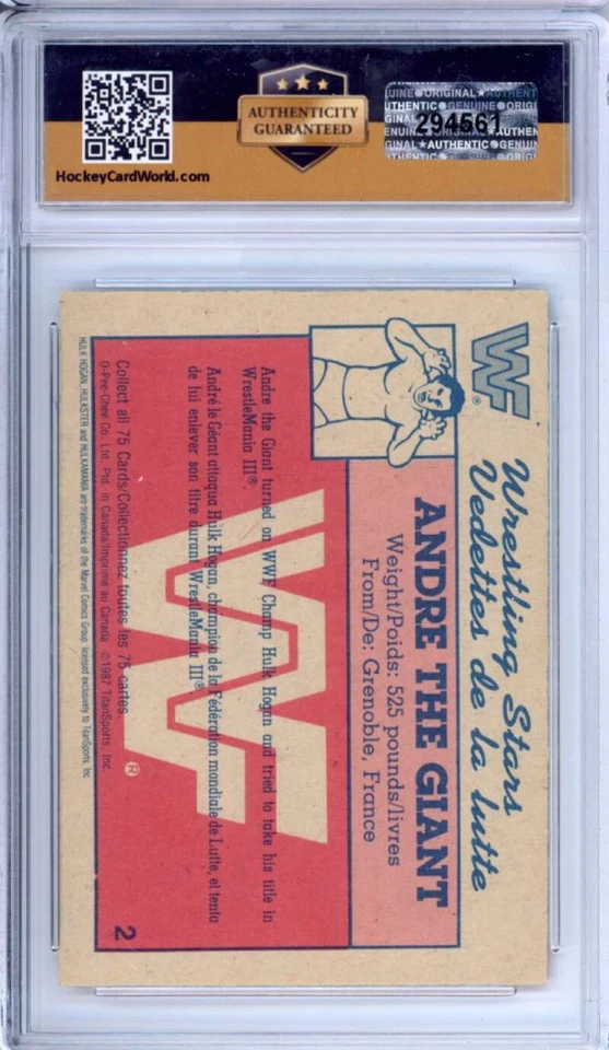 1987 O-Pee-Chee WWF #2 Andre the Giant Rookie Authentic Encased - Image 2 of 2